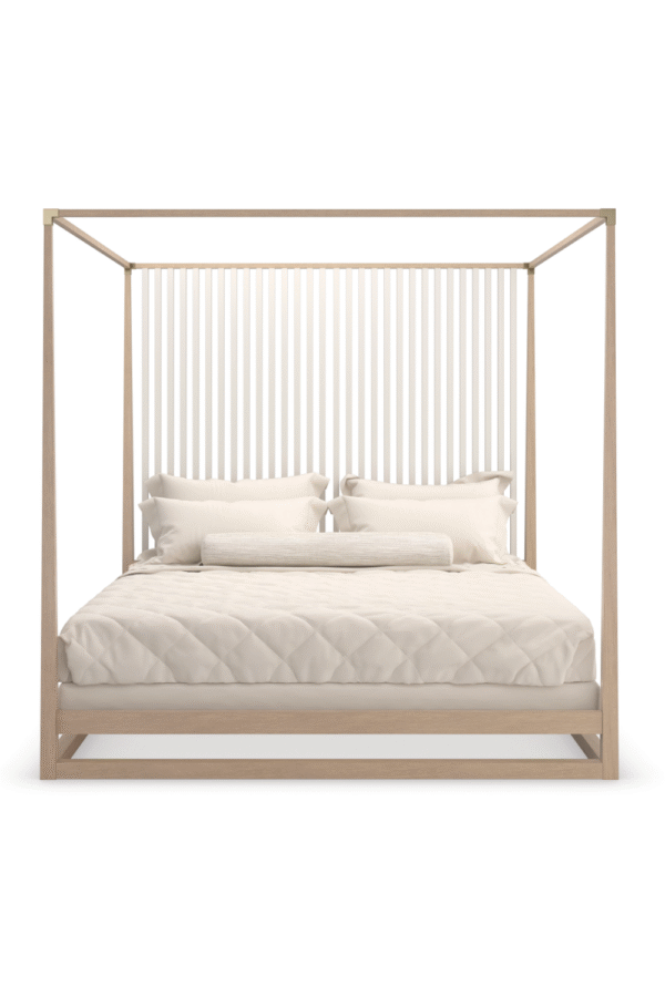 Light Oak Canopy Bed | Caracole Pinstripe