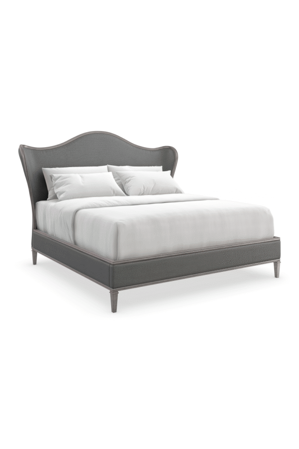 Gray Camelback Upholstered Bed | Caracole Bedtime Beauty